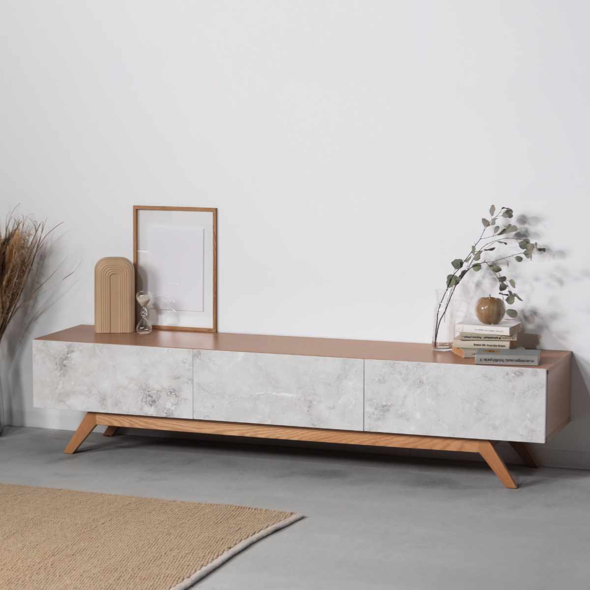 form ローボード 幅180cm リンデン 80型対応 完成品 ( テレビ台 TV台 テレビボード お掃除ロボット対応 フォーム 大理石調 リビングボード フラップ扉 引き出し ブラック ナチュラル ) 【ブラック】 ブラック