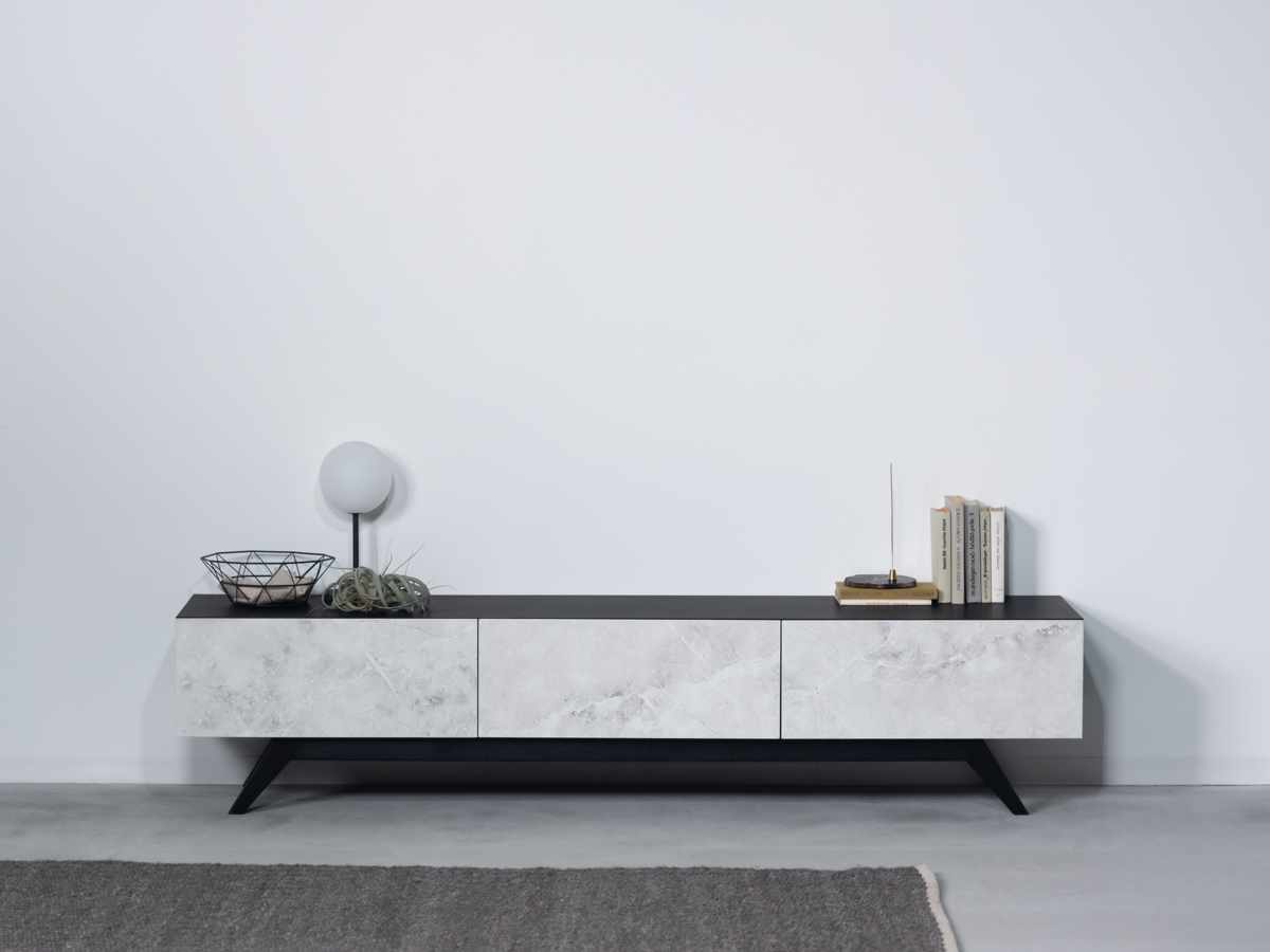 form ローボード 幅180cm リンデン 80型対応 完成品 ( テレビ台 TV台 テレビボード お掃除ロボット対応 フォーム 大理石調 リビングボード フラップ扉 引き出し ブラック ナチュラル ) 【ブラック】 ブラック