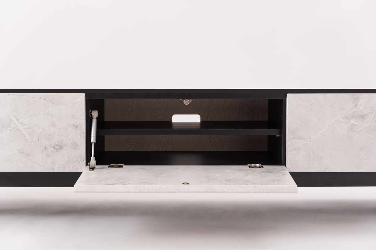 form ローボード 幅180cm リンデン 80型対応 完成品 ( テレビ台 TV台 テレビボード お掃除ロボット対応 フォーム 大理石調 リビングボード フラップ扉 引き出し ブラック ナチュラル ) 【ブラック】 ブラック