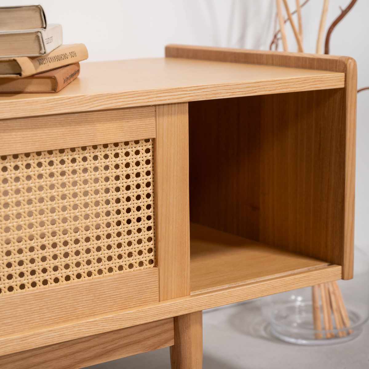 form ローボード 幅180cm 80インチ対応 ガモット ラタン調 ( テレビ台 TV台 テレビボード 収納 ラック 人工ラタン フォーム 引き戸 天然木 リビングボード かごめ編 お掃除ロボット対応 )