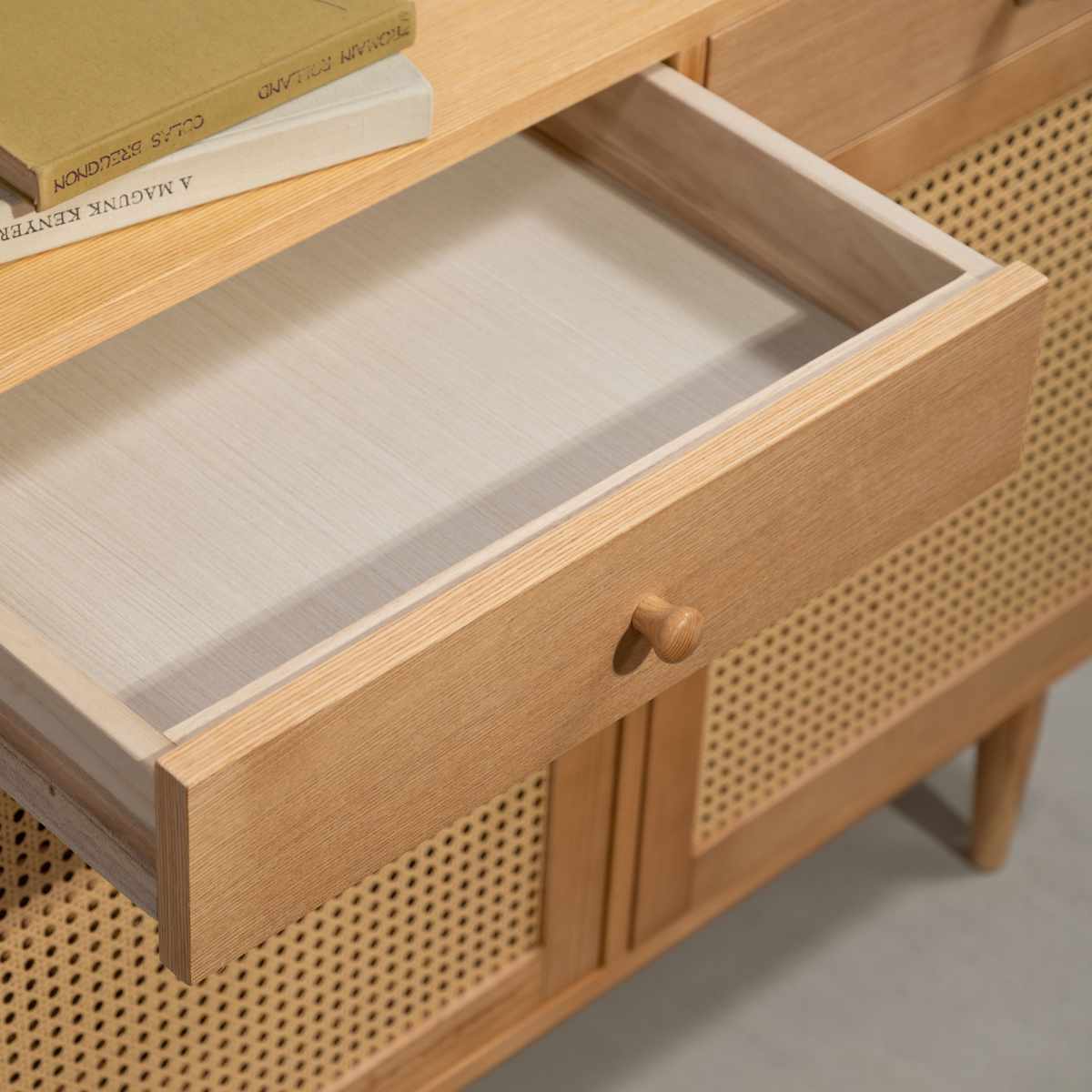 form キャビネット 幅100cm ガモット ラタン調 ( 棚 ラック 食器棚 収納 人工ラタン 引き出し フォーム 可動棚 天然木 リビングボード かごめ編 お掃除ロボット対応 )