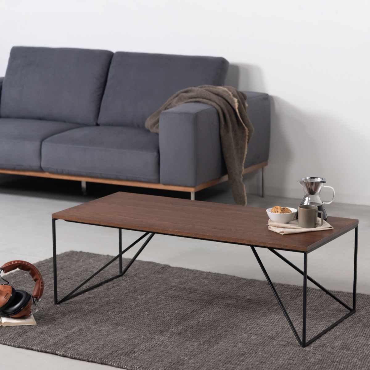 リビングテーブル 幅110cm シンプル センターテーブル クローブ form ( ローテーブル テーブル 机 長方形 木製 天然木 奥行50cm アイアン 細脚 完成品 リビング 木製テーブル おしゃれ コーヒーテーブル ) 【ブラウン】 ブラウン