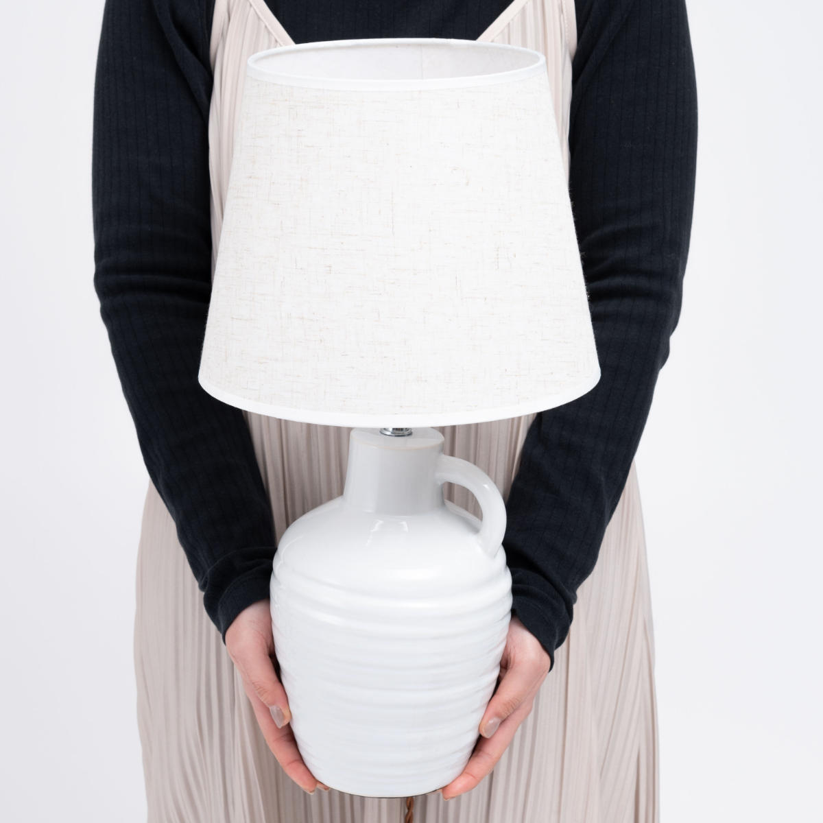 テーブルライト LED対応 電球付き 陶器 布シェード ( RIYO リヨ 卓上 ライト 照明 布 シェード 北欧 ナチュラル おしゃれ シンプル )