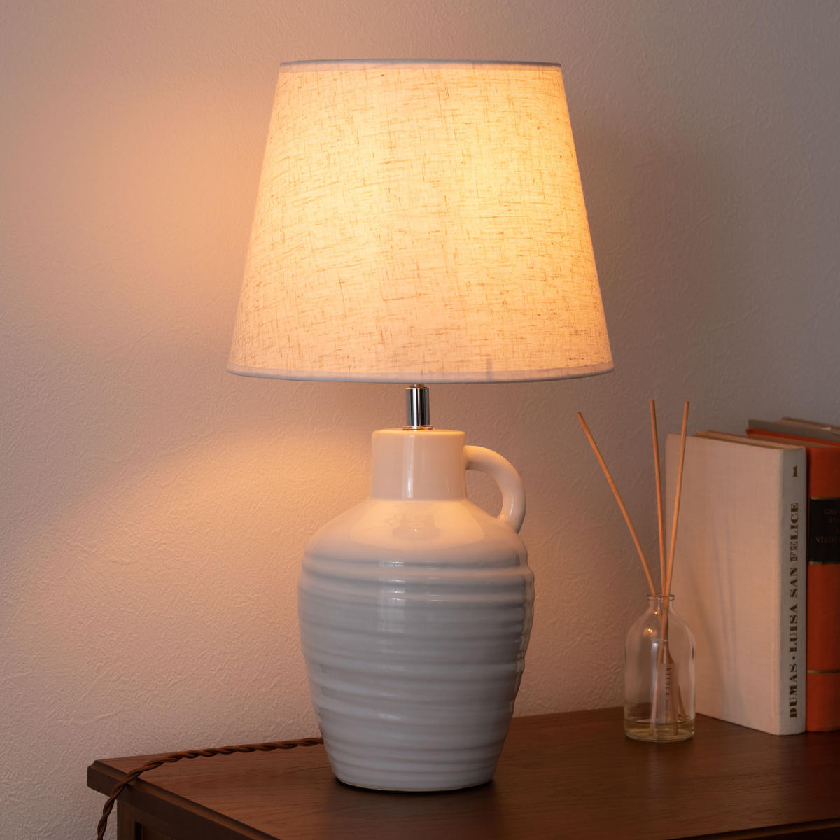 テーブルライト LED対応 電球付き 陶器 布シェード ( RIYO リヨ 卓上 ライト 照明 布 シェード 北欧 ナチュラル おしゃれ シンプル )