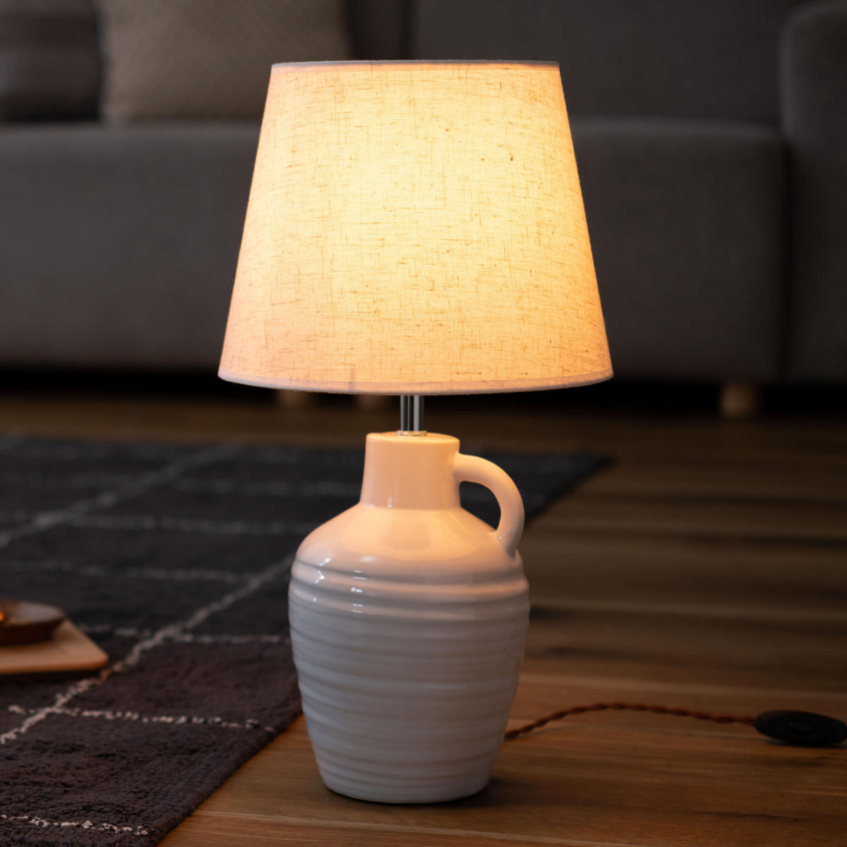 テーブルライト LED対応 電球付き 陶器 布シェード ( RIYO リヨ 卓上 ライト 照明 布 シェード 北欧 ナチュラル おしゃれ シンプル )