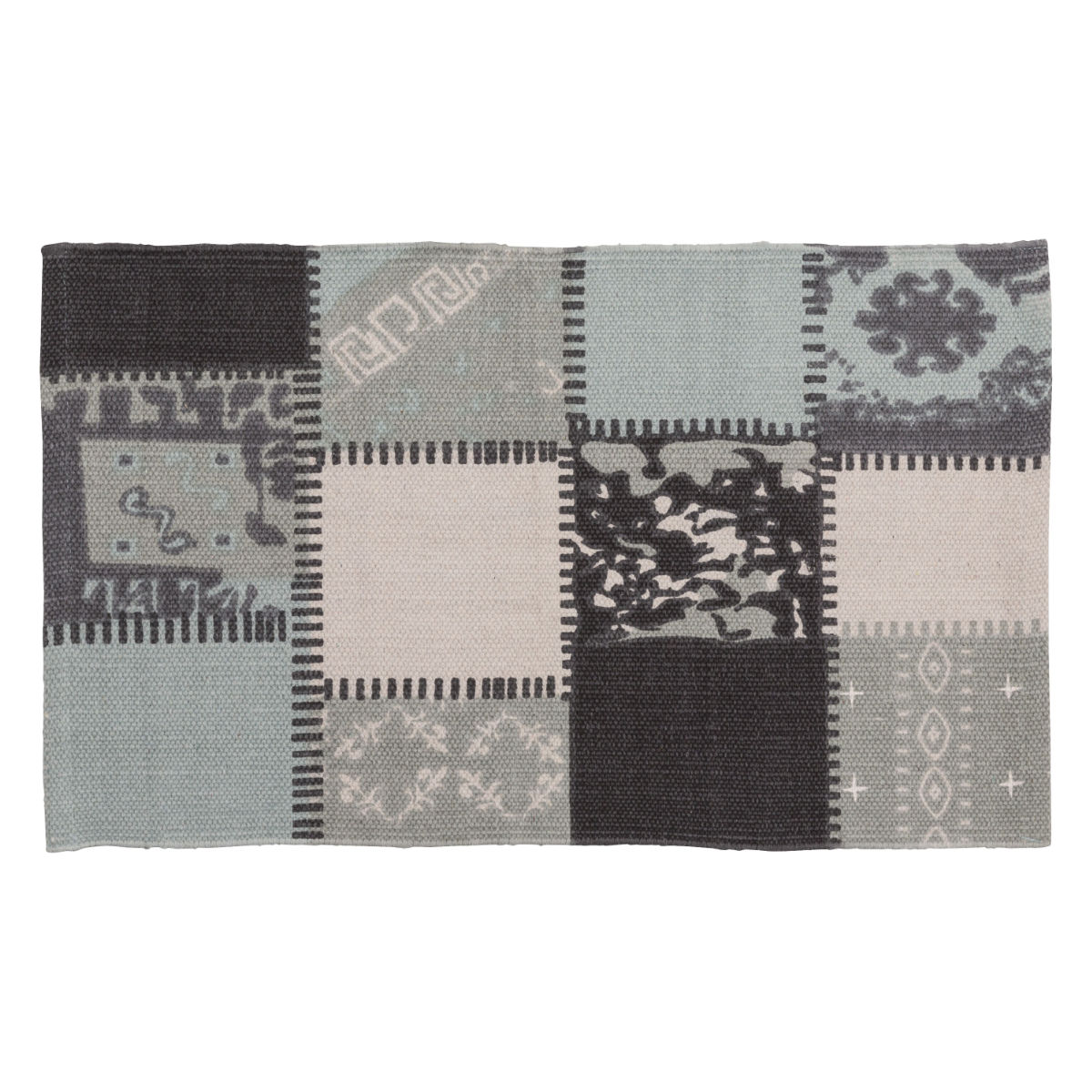 玄関マット 室内 パッチワークミニマット 45×75 ( マット ラグ コットン 敷物 インテリア おしゃれ 薄手 軽量 滑り止め 幅75cm キッチン リビング 寝室 洗面所 ランドリー 室内用マット 玄関 脱衣所 洗面 敷き物 綿 ) 【ブルー】 ブルー