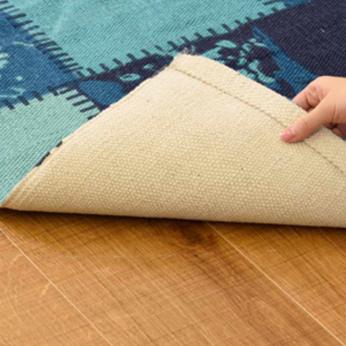 玄関マット 室内 パッチワークミニマット 45×75 ( マット ラグ コットン 敷物 インテリア おしゃれ 薄手 軽量 滑り止め 幅75cm キッチン リビング 寝室 洗面所 ランドリー 室内用マット 玄関 脱衣所 洗面 敷き物 綿 ) 【ブルー】 ブルー