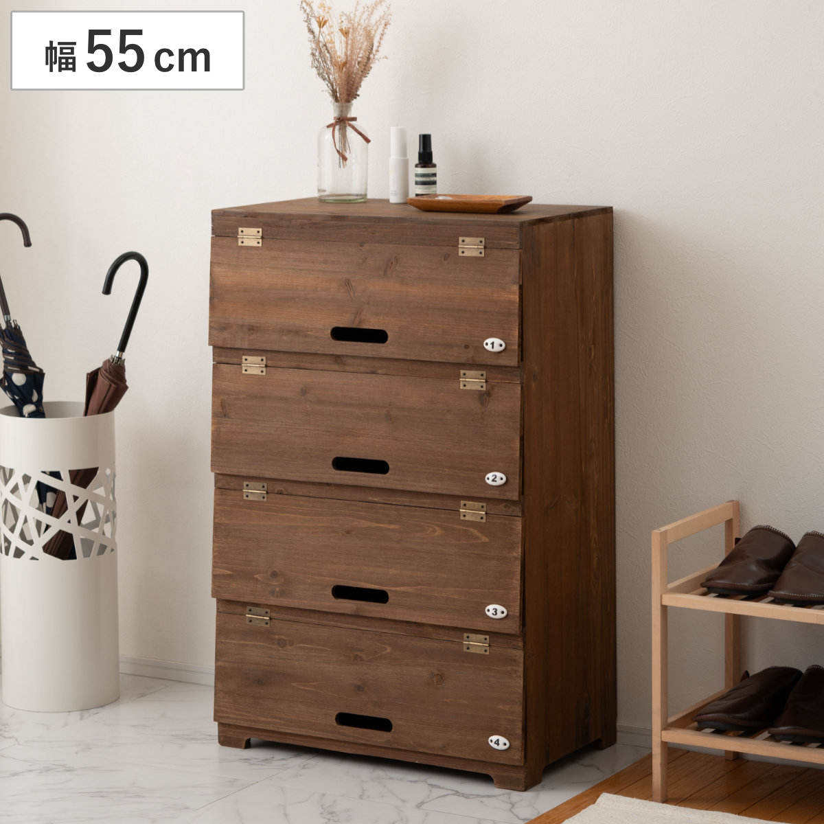 dショッピング |シューズラック 4段 ワイド 木製 幅55cm