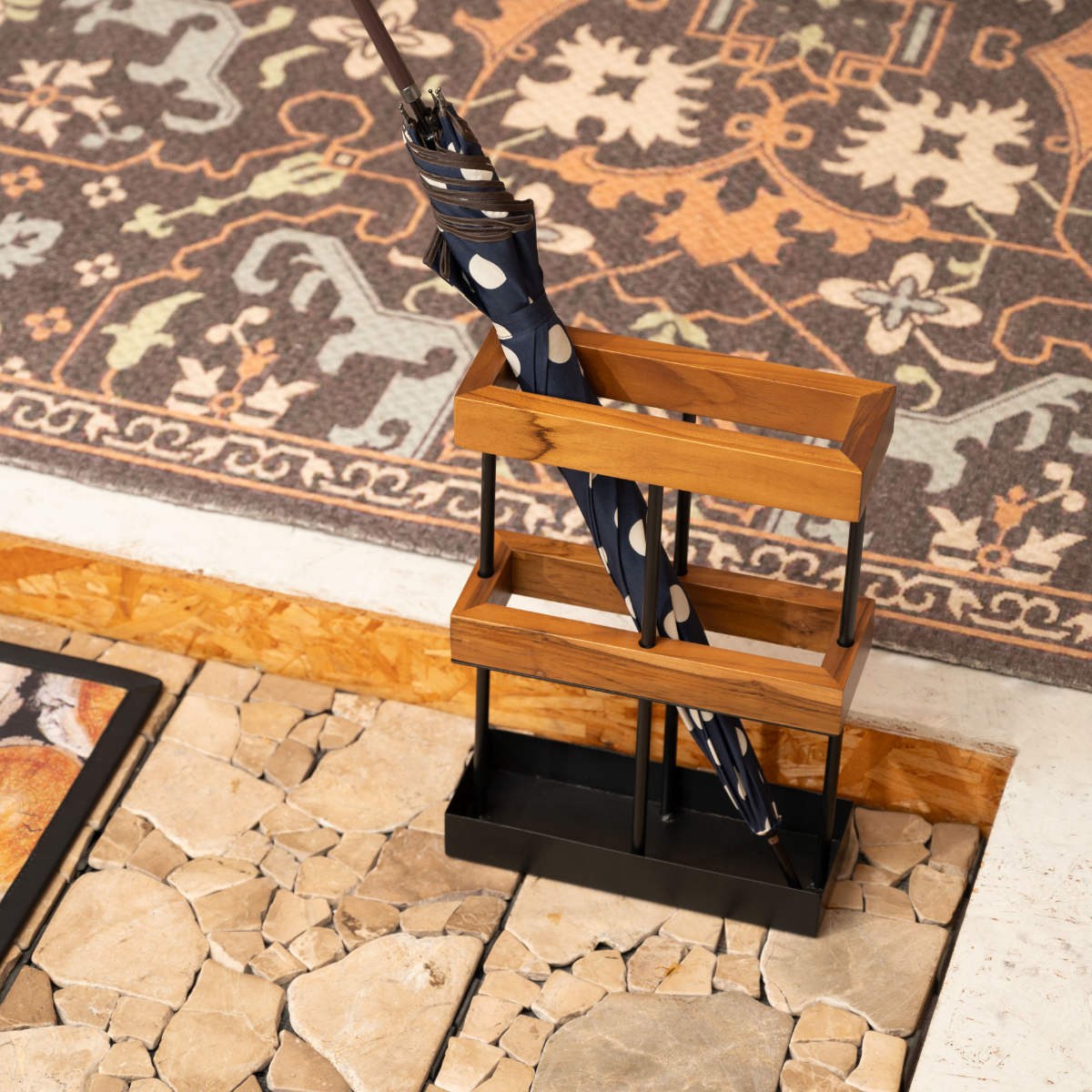 傘立て 四角 木製 スチール ( 傘たて スリム 玄関収納 省スペース 天然木 ブラック 木 ウッド 角型 コンパクト 北欧 おしゃれ )