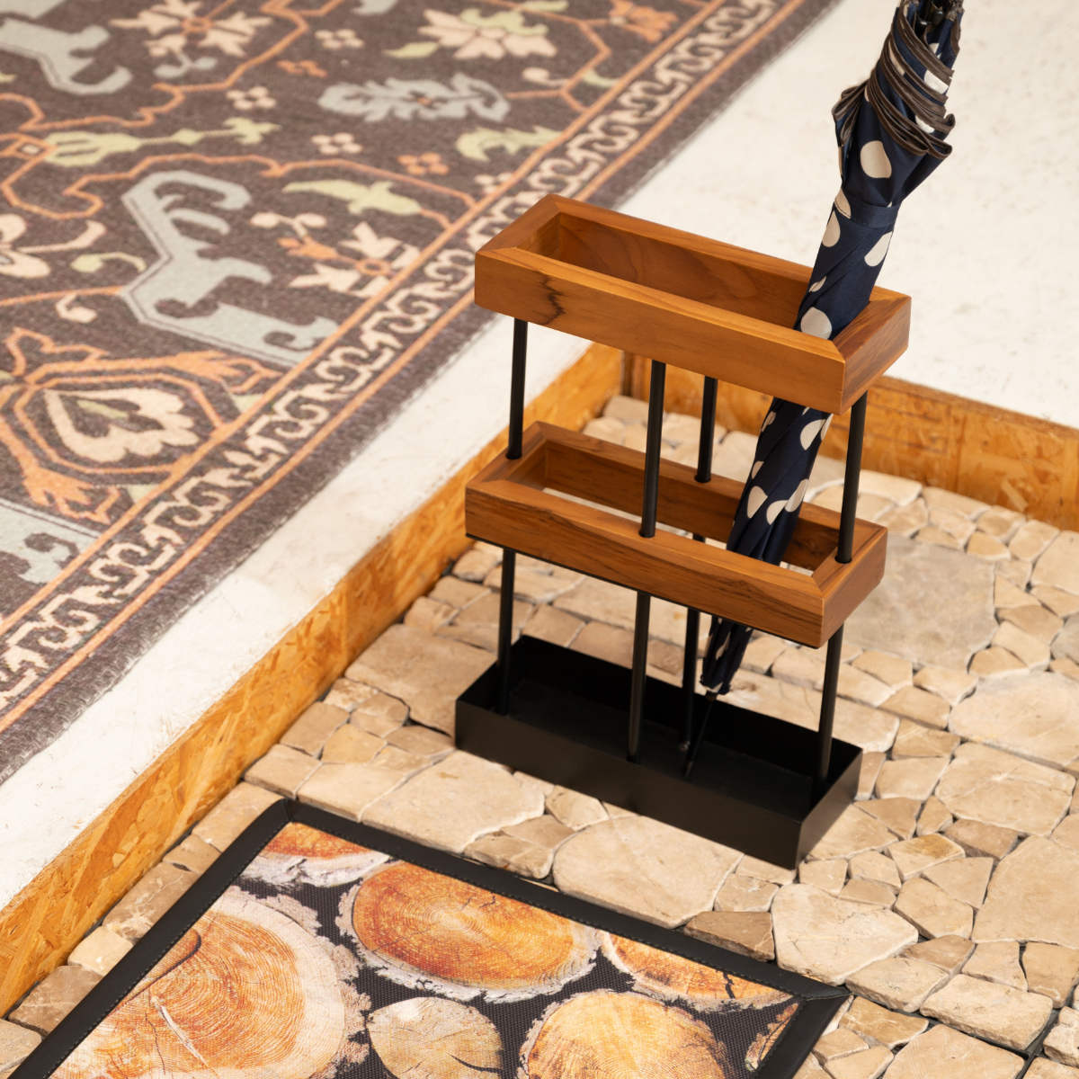 傘立て 四角 木製 スチール ( 傘たて スリム 玄関収納 省スペース 天然木 ブラック 木 ウッド 角型 コンパクト 北欧 おしゃれ )