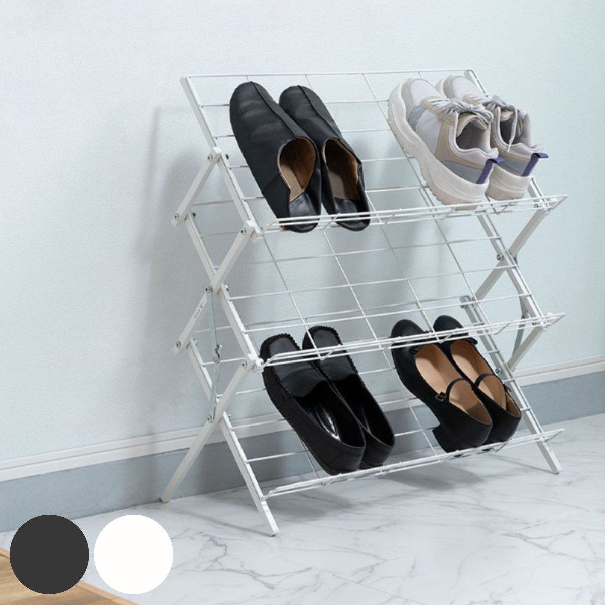 シューズラック フォールディングシューズラック スチール ( 玄関 靴 収納 下駄箱 折りたたみ ラック 見せる収納 スリッパラック コンパクト コレクションラック たためる ブラック ホワイト ) 【ダークグレー】