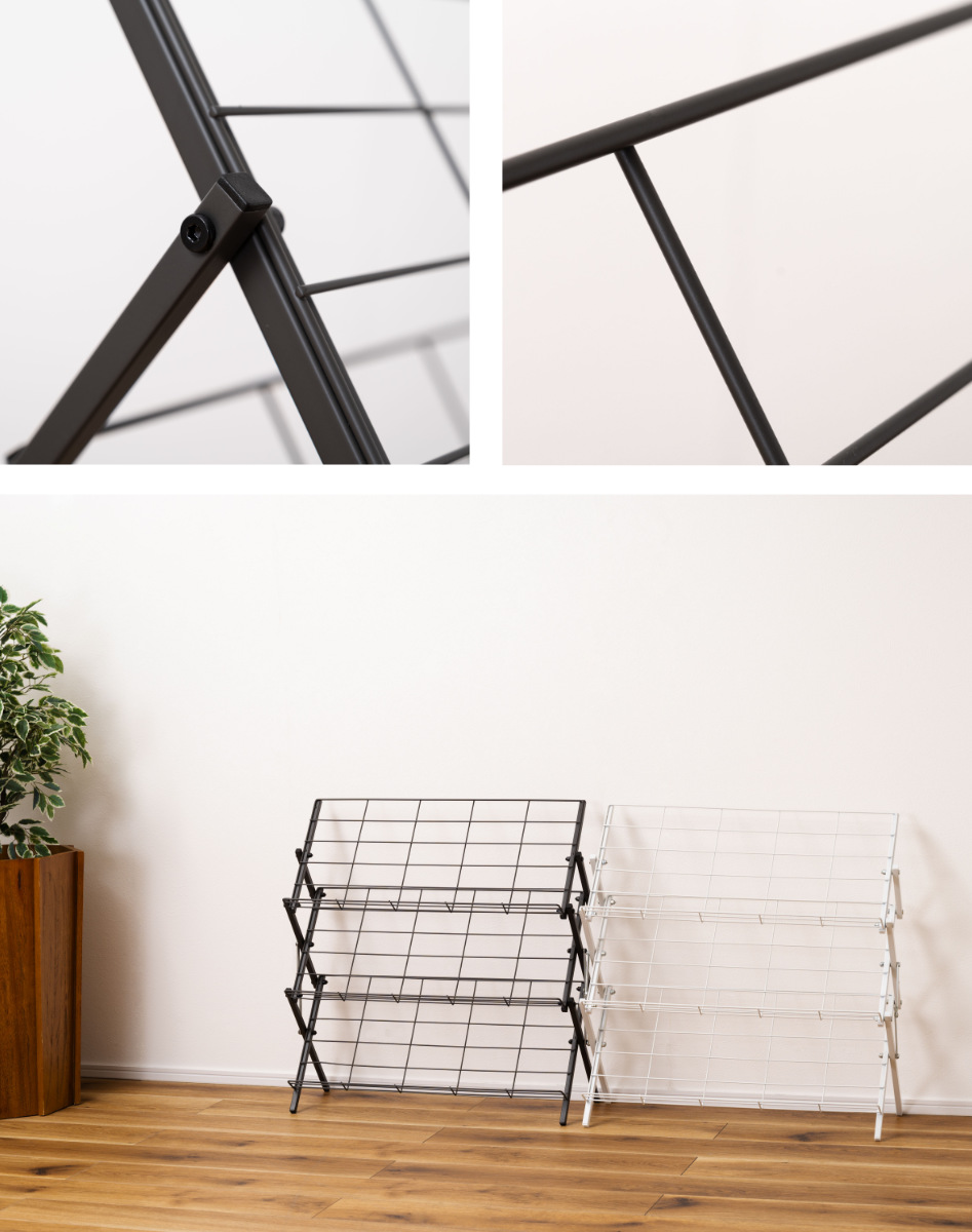 シューズラック フォールディングシューズラック スチール ( 玄関 靴 収納 下駄箱 折りたたみ ラック 見せる収納 スリッパラック コンパクト コレクションラック たためる ブラック ホワイト ) 【ホワイト】 ホワイト