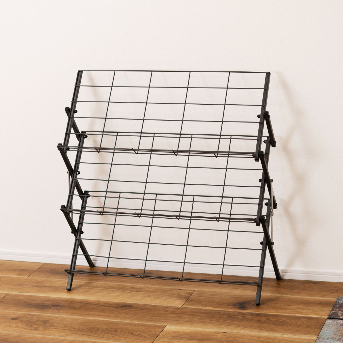 シューズラック フォールディングシューズラック スチール ( 玄関 靴 収納 下駄箱 折りたたみ ラック 見せる収納 スリッパラック コンパクト コレクションラック たためる ブラック ホワイト ) 【ホワイト】 ホワイト