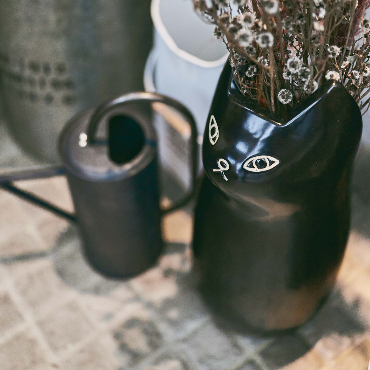 傘立て ネコ 45cm 陶器 ( 傘たて 猫 玄関収納 スリム アンブレラスタンド かわいい 猫グッズ 傘入れ 猫型 アニマル 錆びない 北欧 玄関 収納 ) 【ブラック】 ブラック