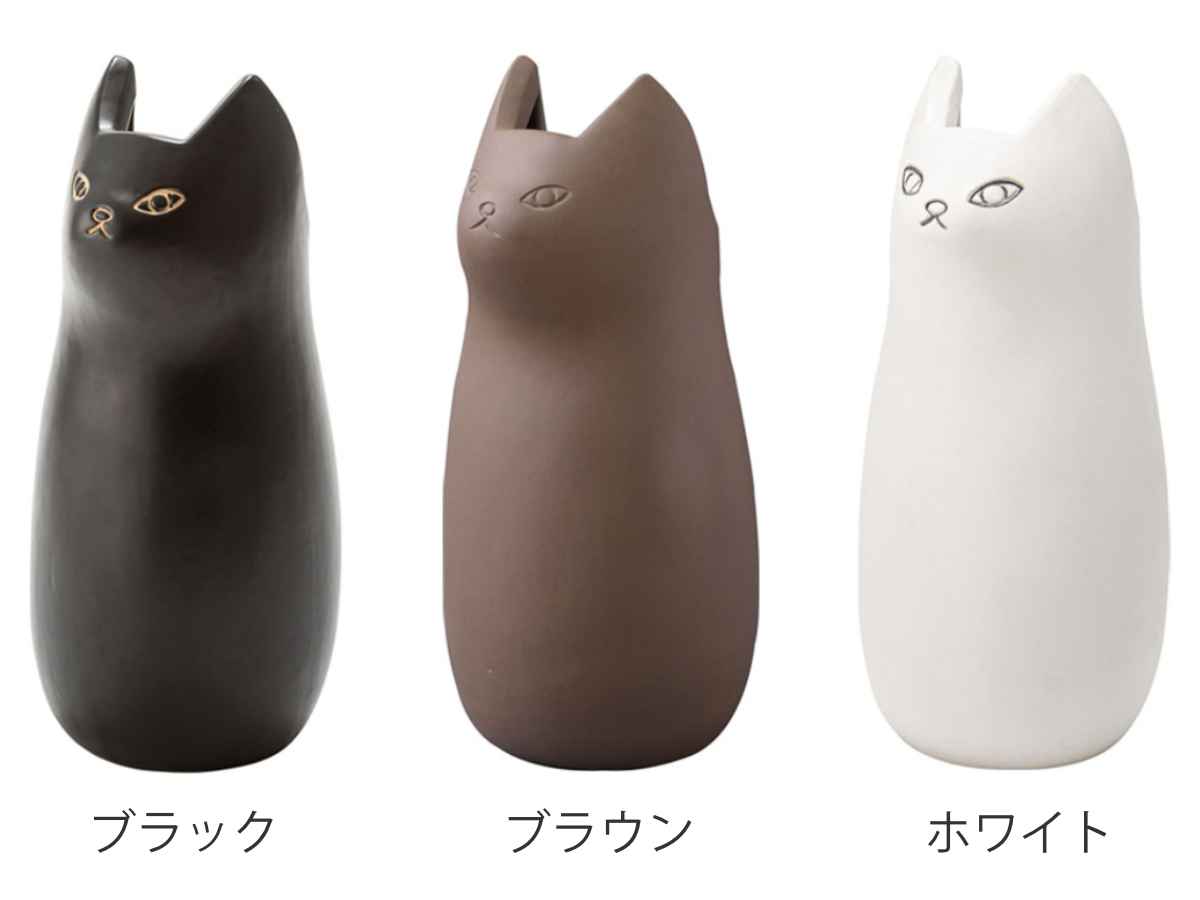 傘立て ネコ 45cm 陶器 ( 傘たて 猫 玄関収納 スリム アンブレラスタンド かわいい 猫グッズ 傘入れ 猫型 アニマル 錆びない 北欧 玄関 収納 ) 【ブラック】 ブラック