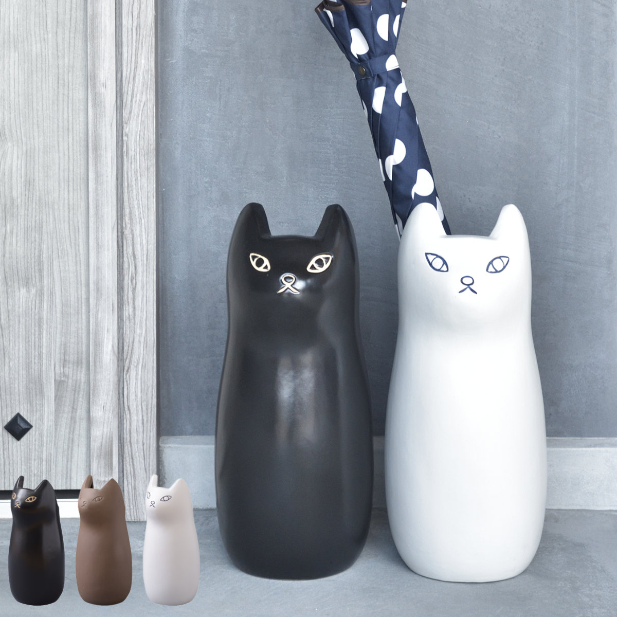 傘立て ネコ 34.5cm 陶器 （ 傘たて 猫 玄関収納 スリム アンブレラスタンド かわいい 猫グッズ 傘入れ 猫型 アニマル 錆びない 北欧 玄関 収納 ） 【ホワイト】