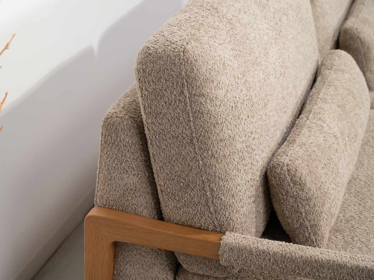 ソファ 3人掛け 幅181cm ブークレ生地 フェンネル form ( 開梱設置 リビングソファ sofa 木製 天然木 肘掛け ファブリック ダイニングソファ 柔らかい 肌触り ソファー 木製フレーム 肘付きソファ ) 【カーキ】 カーキ