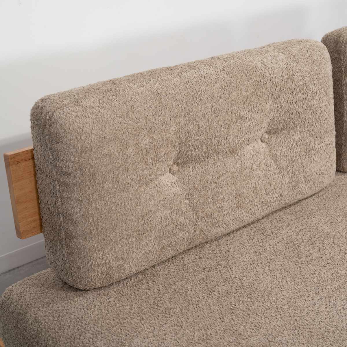 ソファ 3人掛け 幅182cm ブークレ生地 マートル form ( 開梱設置 リビングソファ sofa 木製 天然木 アイアン ファブリック ダイニングソファ 柔らかい 肌触り ソファー アームレス ローバック ) 【カーキ】 カーキ