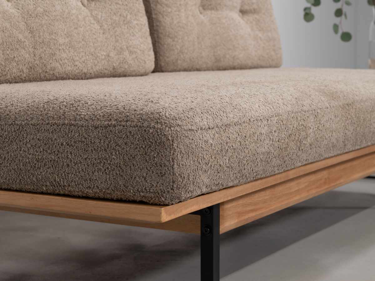 ソファ 3人掛け 幅182cm ブークレ生地 マートル form ( 開梱設置 リビングソファ sofa 木製 天然木 アイアン ファブリック ダイニングソファ 柔らかい 肌触り ソファー アームレス ローバック ) 【カーキ】 カーキ