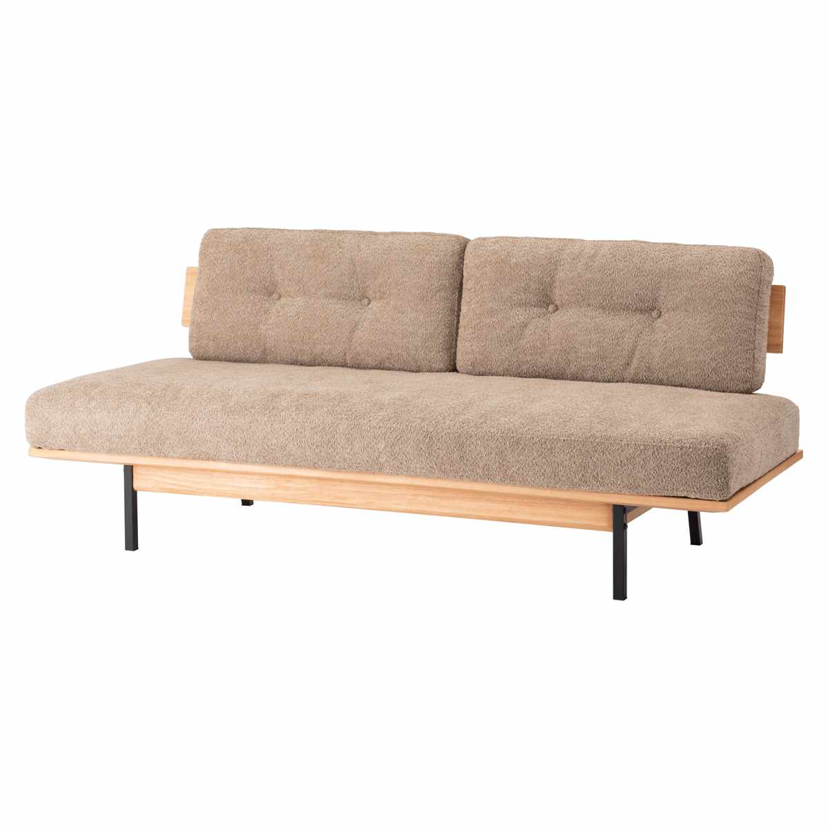 ソファ 3人掛け 幅182cm ブークレ生地 マートル form ( 開梱設置 リビングソファ sofa 木製 天然木 アイアン ファブリック ダイニングソファ 柔らかい 肌触り ソファー アームレス ローバック ) 【カーキ】 カーキ