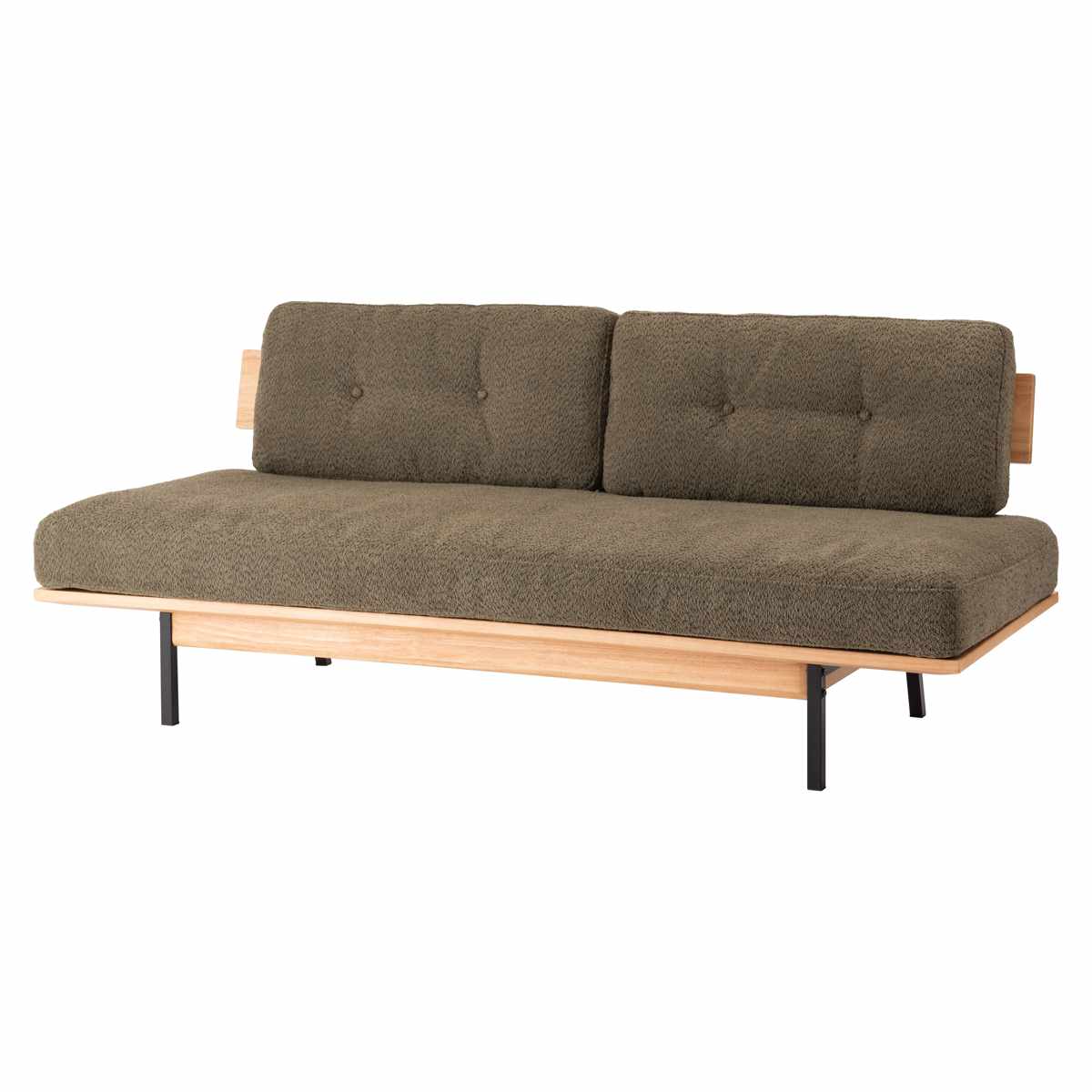 ソファ 3人掛け 幅182cm ブークレ生地 マートル form ( 開梱設置 リビングソファ sofa 木製 天然木 アイアン ファブリック ダイニングソファ 柔らかい 肌触り ソファー アームレス ローバック ) 【カーキ】 カーキ