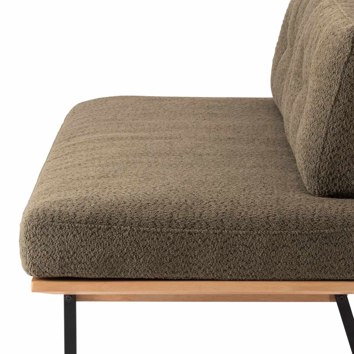 ソファ 3人掛け 幅182cm ブークレ生地 マートル form ( 開梱設置 リビングソファ sofa 木製 天然木 アイアン ファブリック ダイニングソファ 柔らかい 肌触り ソファー アームレス ローバック ) 【カーキ】 カーキ