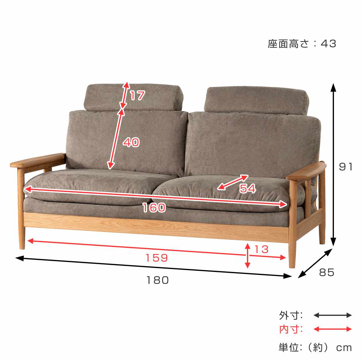 ソファ 3人掛け 幅180cm ソプワート form ( 開梱設置 ヘッドレスト 取り外し リビングソファ sofa 肘掛け 木製 天然木 ウッドフレーム ファブリック ダイニングソファ 弾力 座り心地 快適 ソファー ) 【グレージュ】 グレージュ