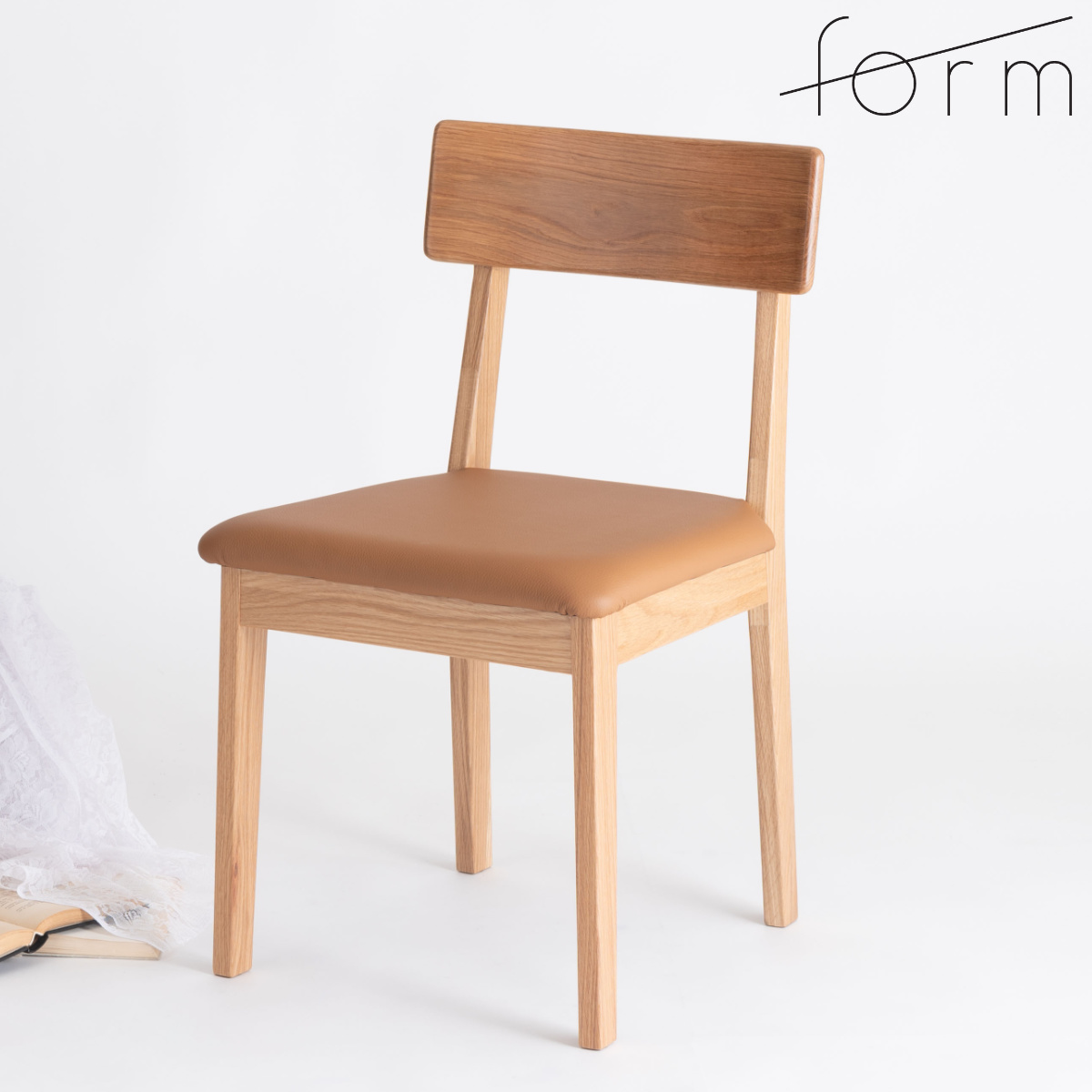 ダイニングチェア 座面高44.5cm 本革 キャメル チョーク form ( チェア ダイニング イス 椅子 食卓椅子 完成品 木製 天然木 肘なし レザー チェアー いす 食卓 リビング ダイニングチェアー リビングチェア 木製椅子 )