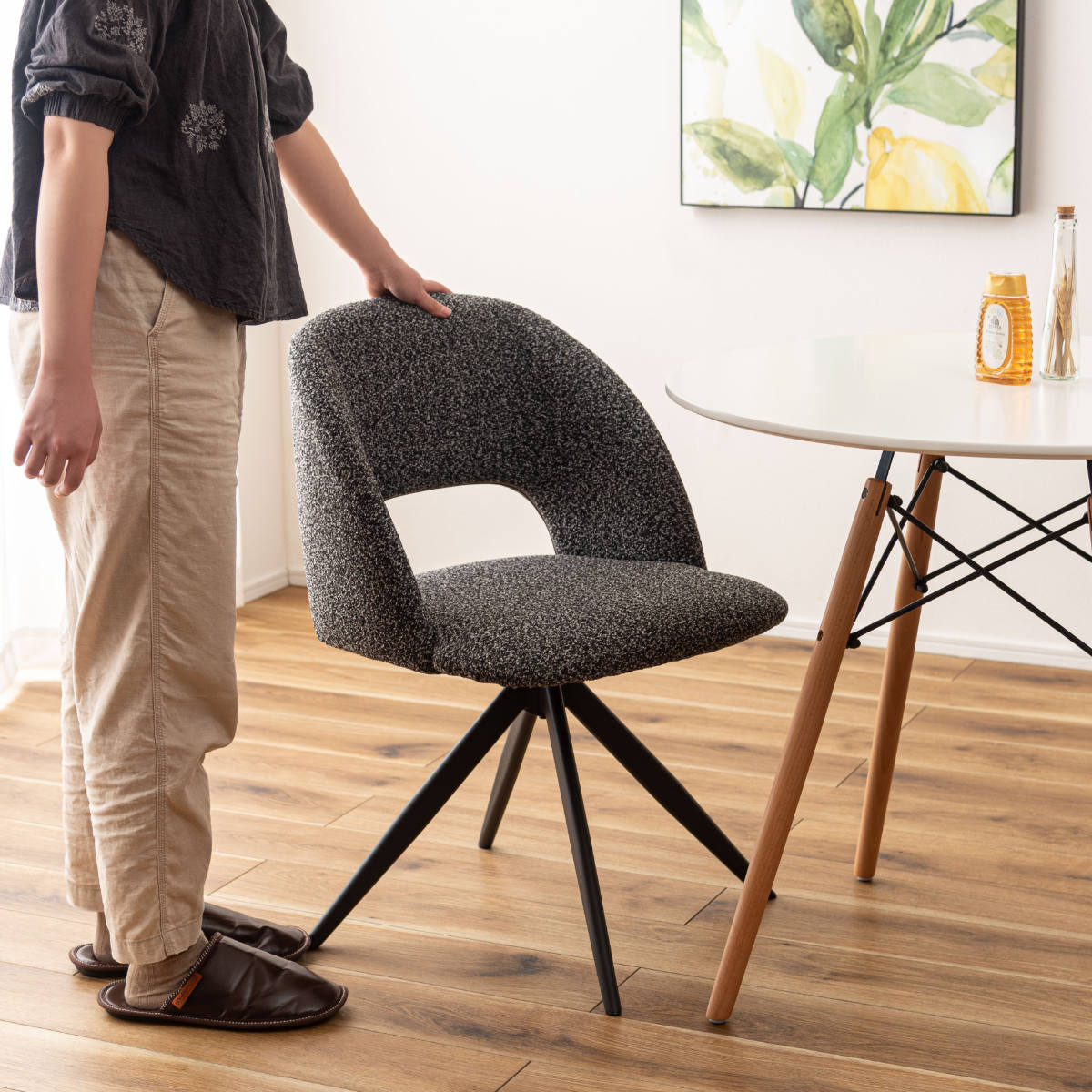 ダイニングチェア 座面高45cm 回転 ファブリック モダン ( チェア ダイニング イス 椅子 食卓椅子 回転椅子 デスクチェア 360度回転 ウレタン 疲れにくい いす 食卓 リビング リビングチェア シンプル おしゃれ 立ち座り 楽 ) 【ライトグレー】 ライトグレー