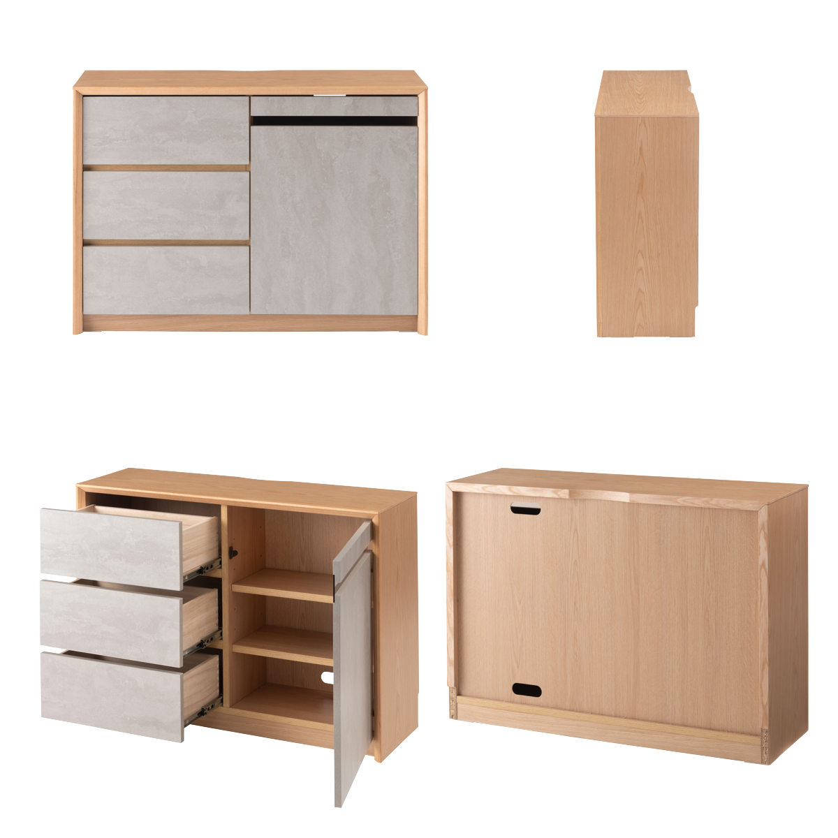 form サイドボード 幅100cm プラント 木目調 天然木 石目調 可動棚 ( リビングボード 石目調 大容量 スライドレール 引出し フォーム 本棚 ラック 引き出し テレビ台 リモコン操作OK )