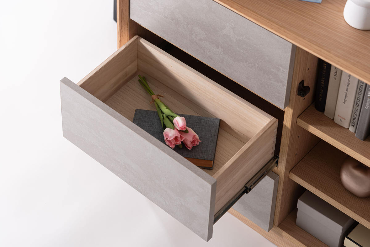 form サイドボード 幅100cm プラント 木目調 天然木 石目調 可動棚 ( リビングボード 石目調 大容量 スライドレール 引出し フォーム 本棚 ラック 引き出し テレビ台 リモコン操作OK )