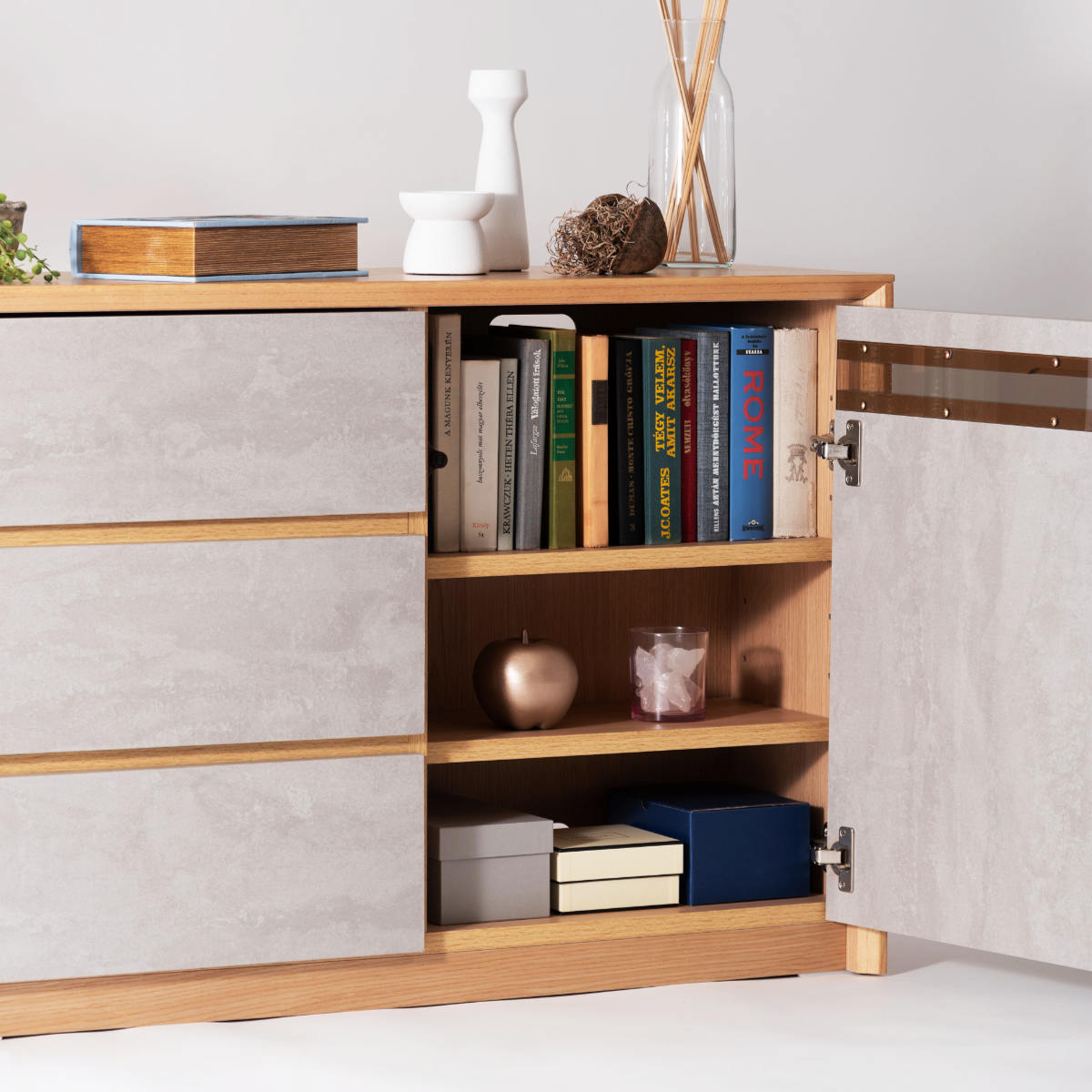 form サイドボード 幅100cm プラント 木目調 天然木 石目調 可動棚 ( リビングボード 石目調 大容量 スライドレール 引出し フォーム 本棚 ラック 引き出し テレビ台 リモコン操作OK )