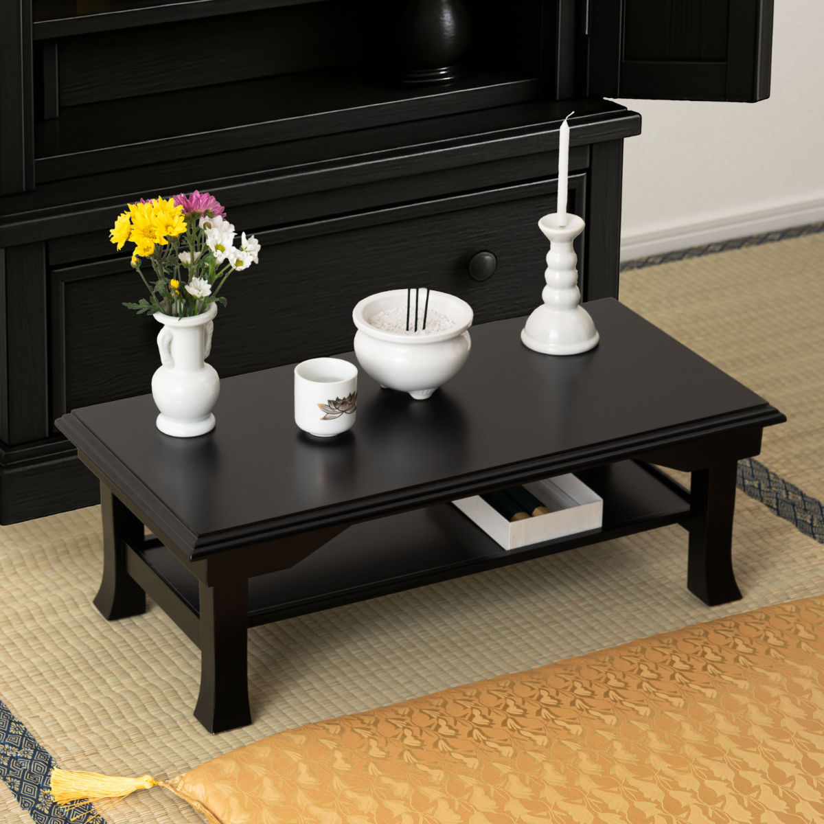 座卓 幅60cm 折りたたみ お座敷ミニテーブル ( 木製 天然木 文机 完成品 折り畳み テーブル 和室 棚板 収納 仏間 法事 写経 光沢 畳 ミニテーブル フォールディング 寺院 座敷 旅館 神社 お寺 お座敷 和風 軽い 軽量 )