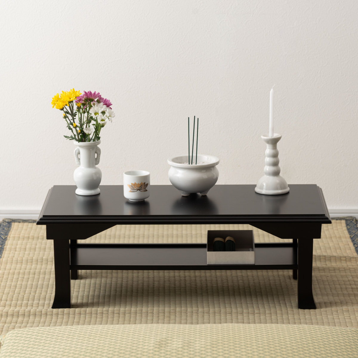 座卓 幅60cm 折りたたみ お座敷ミニテーブル ( 木製 天然木 文机 完成品 折り畳み テーブル 和室 棚板 収納 仏間 法事 写経 光沢 畳 ミニテーブル フォールディング 寺院 座敷 旅館 神社 お寺 お座敷 和風 軽い 軽量 )