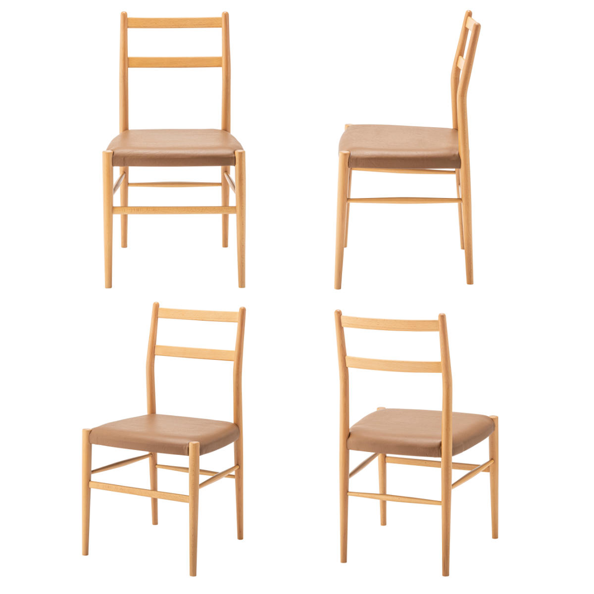 ダイニングチェア 座面高45cm 2脚セット 天然木 完成品 ( 木製 チェア ダイニング イス 食卓椅子 肘なし アームレスチェア レザー調 合皮 椅子 チェアー いす 食卓 リビング リビングチェア ) 【ブラウン】 ブラウン