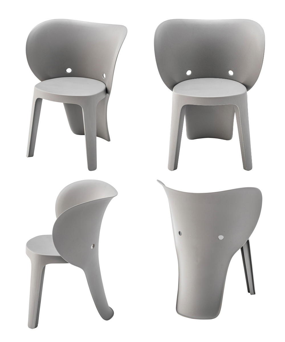 キッズチェア 座面高32cm 軽量 子ども用チェア ( キッズ チェア チェアー イス 椅子 いす 子供 子ども ローチェア ベビーチェア ぞう ゾウ モチーフ 軽い プラスチック製 リビング ベランダ お絵描き 勉強 学習 キッズ家具 ) 【グレー】 グレー