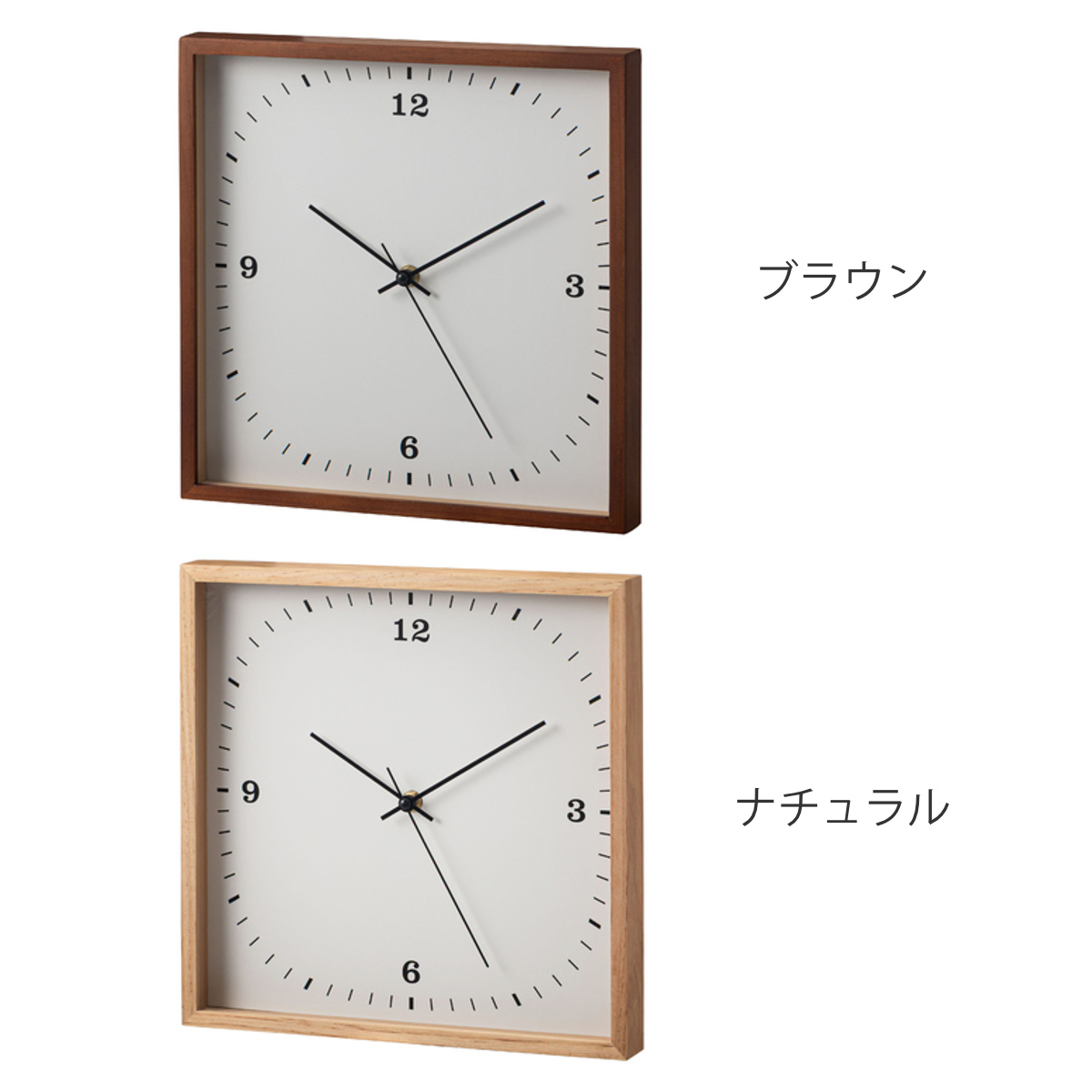 掛け時計 静音 北欧風 韓国風 ウォールクロック ( クロック 時計 壁掛け アナログ ナチュラル シンプル スクエア 四角 ウッドフレーム 軽量 電池式 インテリア 子ども部屋 寝室 書斎 連続秒針 ) 【ナチュラル】 ナチュラル