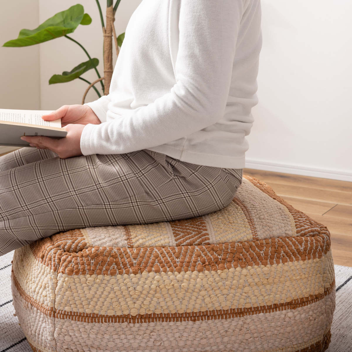 キューブスツール 高さ39cm スツール おしゃれ 北欧 完成品 ( 椅子 ビーズクッション オットマン 足置き クッション フロアクッション 腰掛け 四角 スクエア コットン 布地 ファブリック スツールクッション ローチェア ) 【ブラウン】 ブラウン