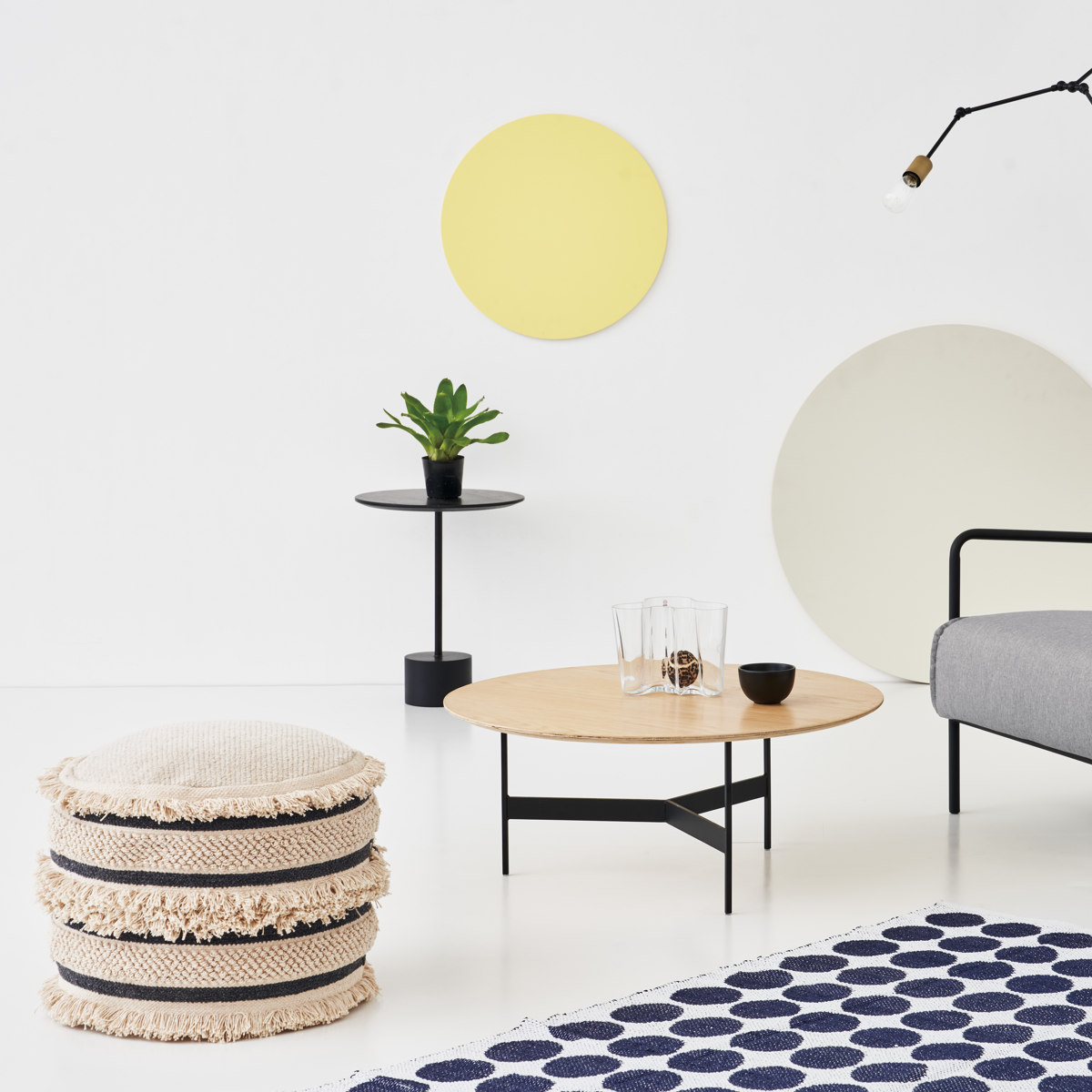 ラウンドスツール 高さ43cm スツール おしゃれ 北欧 完成品 ( 椅子 ビーズクッション オットマン 足置き クッション フロアクッション 腰掛け 丸 肘置き コットン 布地 ファブリック フリンジ スツールクッション 丸型 丸椅子 ) 【ベージュ】 ベージュ