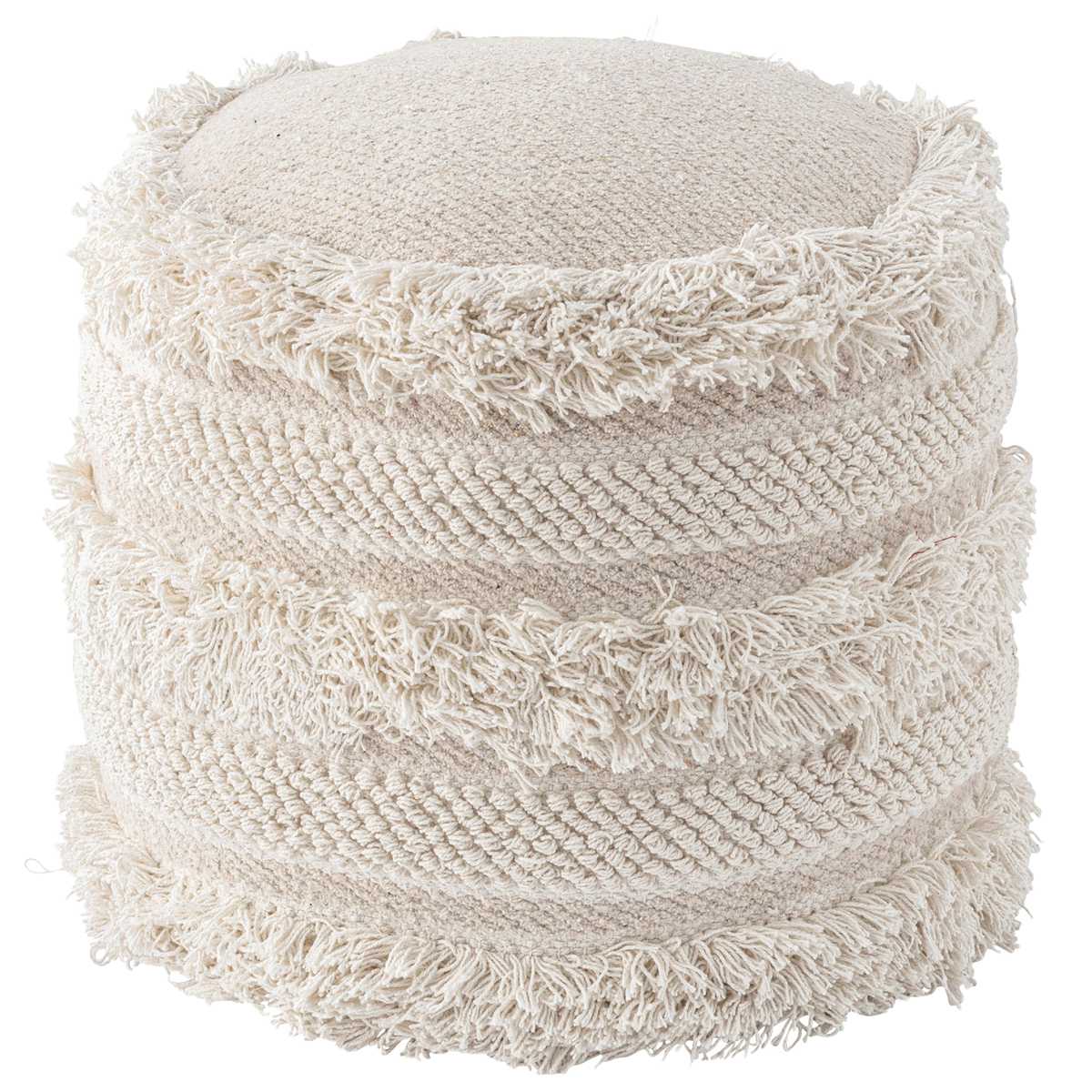 ラウンドスツール 高さ43cm スツール おしゃれ 北欧 完成品 ( 椅子 ビーズクッション オットマン 足置き クッション フロアクッション 腰掛け 丸 肘置き コットン 布地 ファブリック フリンジ スツールクッション 丸型 丸椅子 ) 【ベージュ】 ベージュ