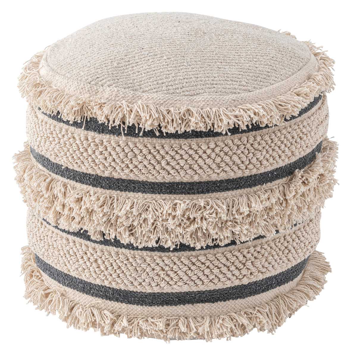 ラウンドスツール 高さ43cm スツール おしゃれ 北欧 完成品 ( 椅子 ビーズクッション オットマン 足置き クッション フロアクッション 腰掛け 丸 肘置き コットン 布地 ファブリック フリンジ スツールクッション 丸型 丸椅子 ) 【ベージュ】 ベージュ