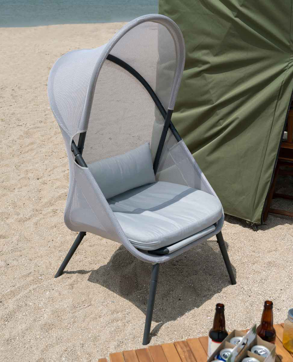 ガーデンチェア ルーフフォールディングチェア 屋外 ( チェア 椅子 リビング テラス リラックスチェア メッシュ 一人掛け アジアンテイスト モノトーン インテリア おしゃれ クッション 日よけ シェード 付き 屋内 )