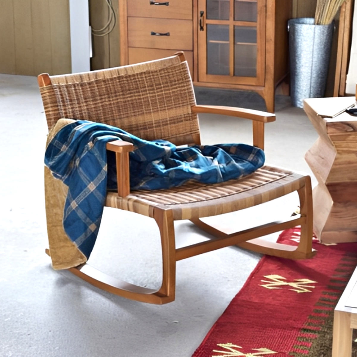 ガーデニングチェア ロッキングチェア 屋外 （ チェア ラタン調 リラックス パーソナルチェア 揺れる 一人掛け イス 椅子 いす 低め 天然木 ラウンジチェア 読書 チェアー リビング リラックスチェア おしゃれ ）