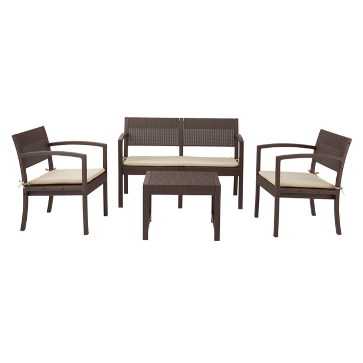 ガーデンリビング 4点セット ソファー テーブル ( ガーデンテーブル ガーデン ソファ 庭 屋外 机 センターテーブル カフェ風 チェア セット モダン アンティーク調 バルコニー クッション付き ラタン風 リゾート 高級感 )