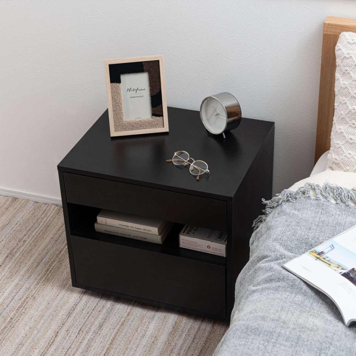 サイドチェスト 幅50cm 引き出し 2段 木目調 スライドレール ( チェスト サイドテーブル 引出し 収納 ナイトテーブル ベッドサイド ソファサイド ブラック ナチュラル ) 【ナチュラル】 ナチュラル