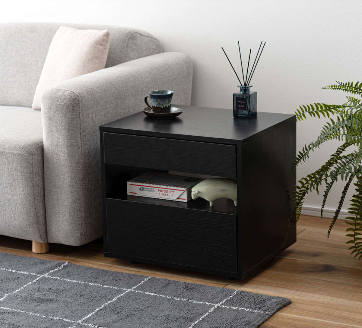 サイドチェスト 幅50cm 引き出し 2段 木目調 スライドレール ( チェスト サイドテーブル 引出し 収納 ナイトテーブル ベッドサイド ソファサイド ブラック ナチュラル ) 【ナチュラル】 ナチュラル