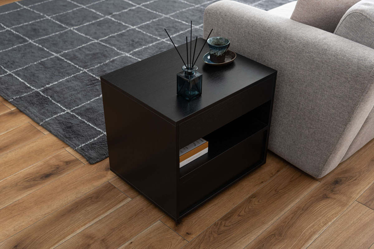 サイドチェスト 幅50cm 引き出し 2段 木目調 スライドレール ( チェスト サイドテーブル 引出し 収納 ナイトテーブル ベッドサイド ソファサイド ブラック ナチュラル ) 【ナチュラル】 ナチュラル