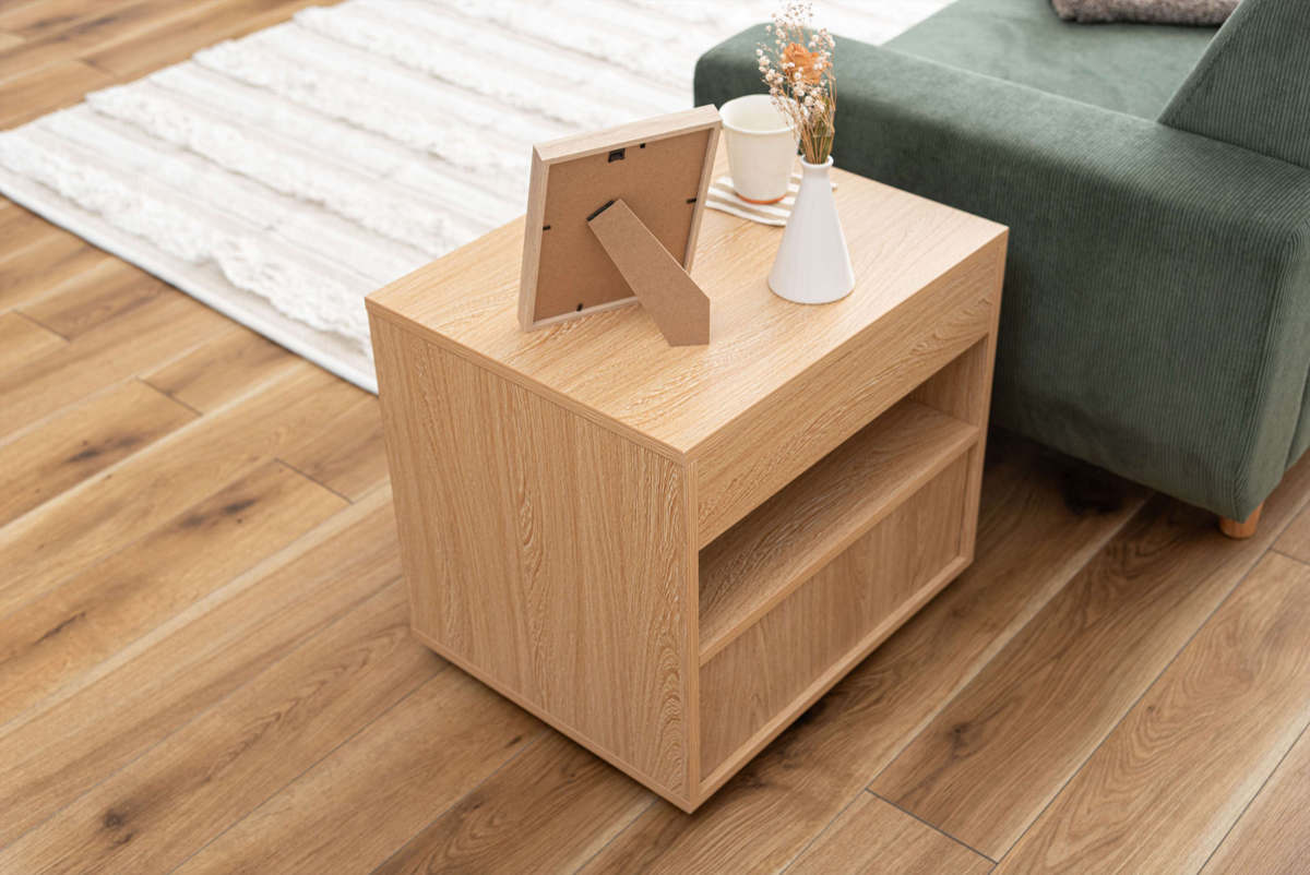 サイドチェスト 幅50cm 引き出し 2段 木目調 スライドレール ( チェスト サイドテーブル 引出し 収納 ナイトテーブル ベッドサイド ソファサイド ブラック ナチュラル ) 【ナチュラル】 ナチュラル