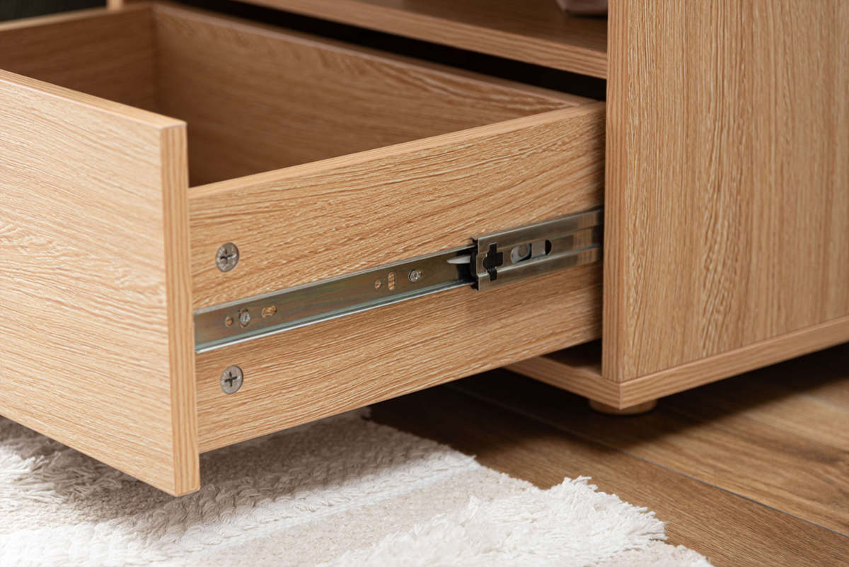 サイドチェスト 幅50cm 引き出し 2段 木目調 スライドレール ( チェスト サイドテーブル 引出し 収納 ナイトテーブル ベッドサイド ソファサイド ブラック ナチュラル ) 【ナチュラル】 ナチュラル