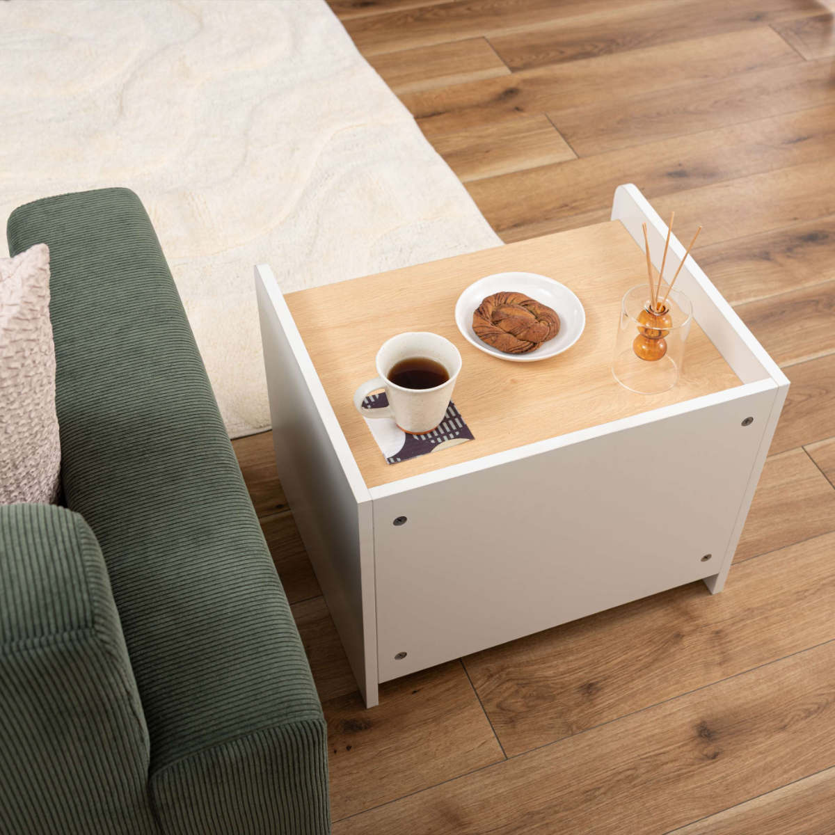 サイドチェスト 幅50cm 引き出し 木目調 ホワイト スライドレール ( チェスト サイドテーブル 引出し 収納 白 ナイトテーブル ベッドサイド ソファサイド バイカラー ナチュラル )